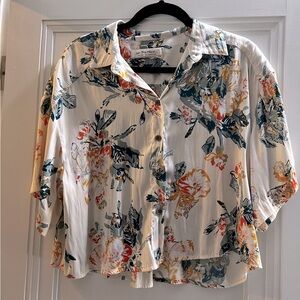 Free People oversized cropped silk Hawaiian shirt